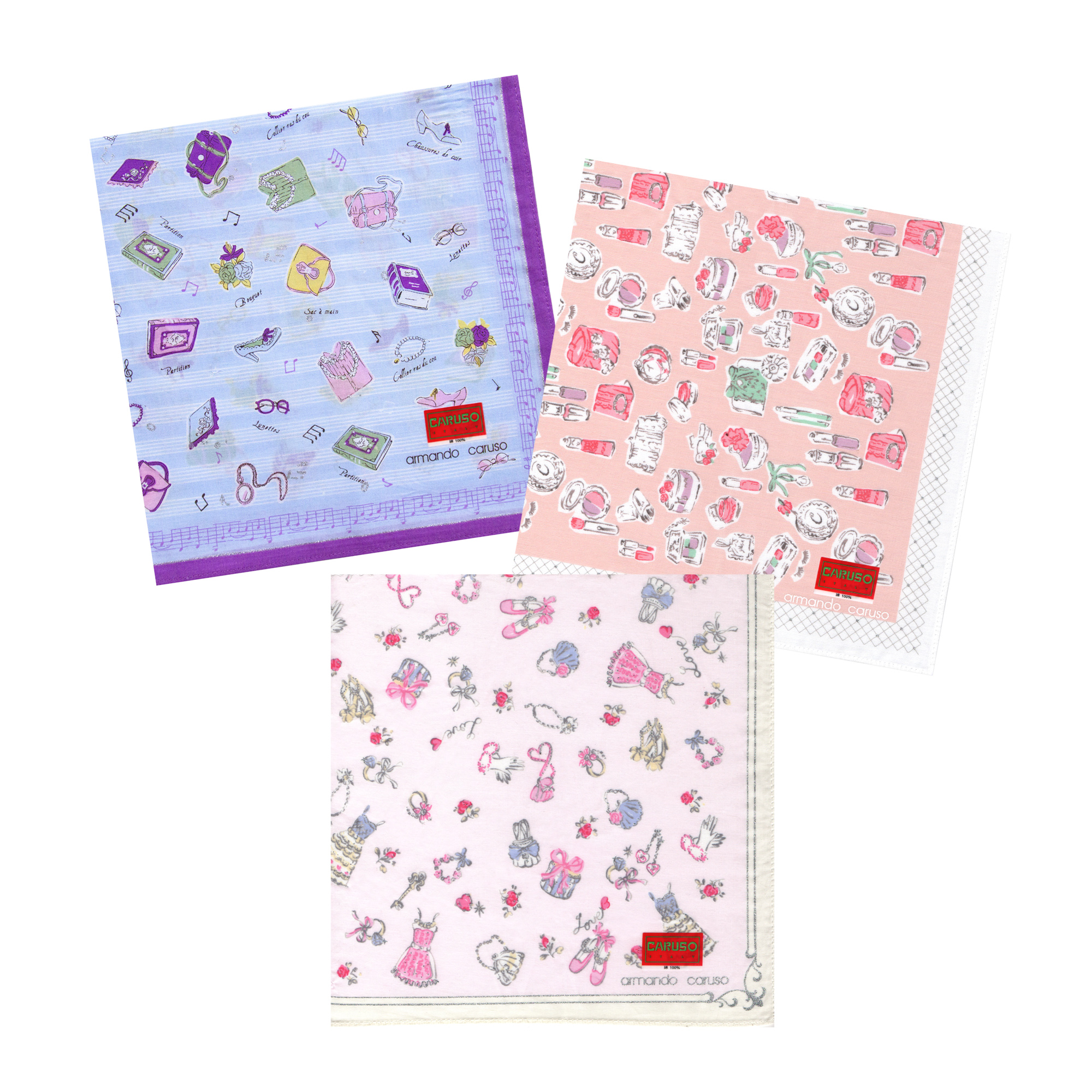 Caruso Ladies Printed Handkerchief Pastel Series set of 3 pcs