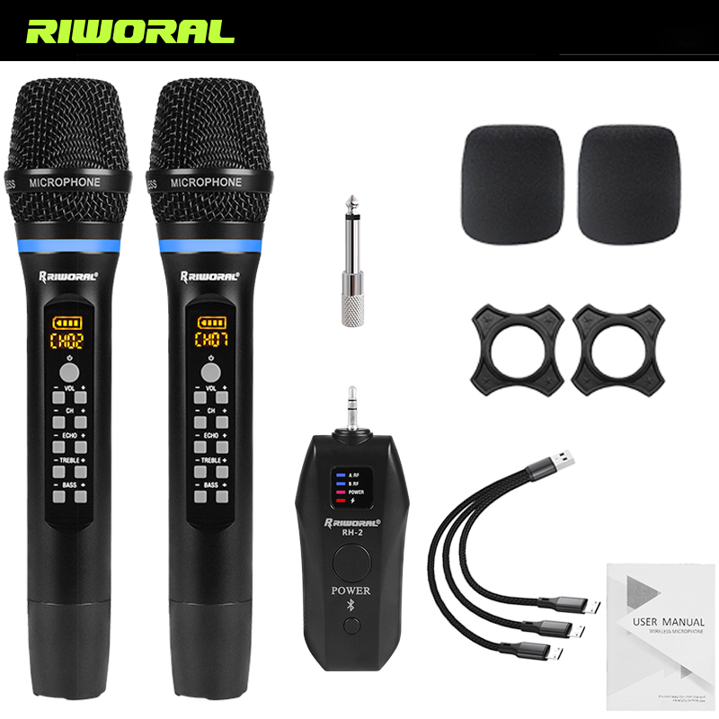 Wireless Microphone Rechargeable System Dual UHF Handheld Cordless