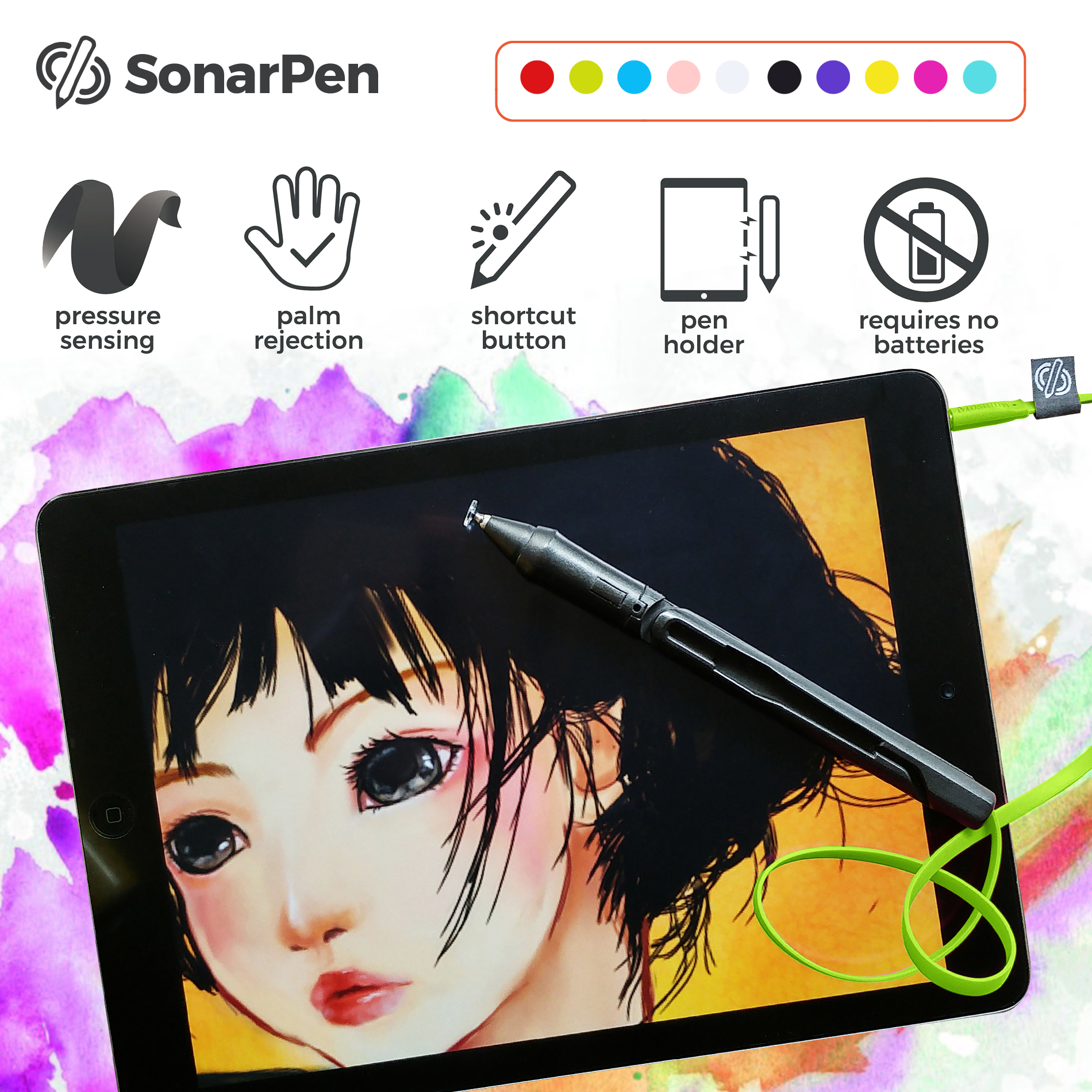 SonarPen - Pressure Sensitive Smart Stylus Pen with Palm Rejection