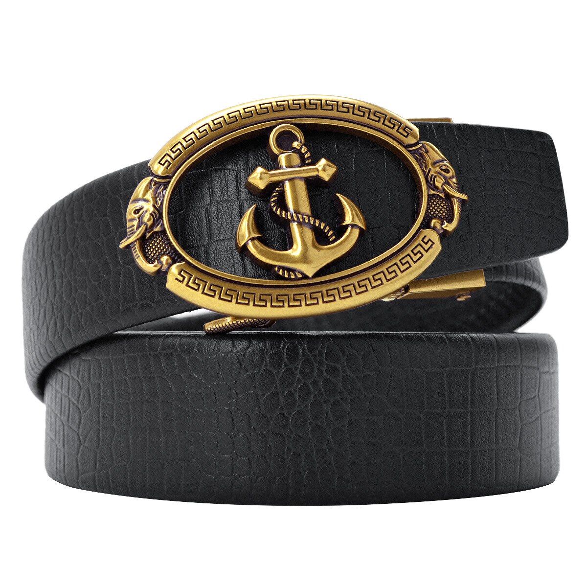 CEXIKA Gold Silver Alloy Anchor Automatic Buckle Belts for Men Lychee  Pattern Black High Quality Black Belt Strap for Men Jeans
