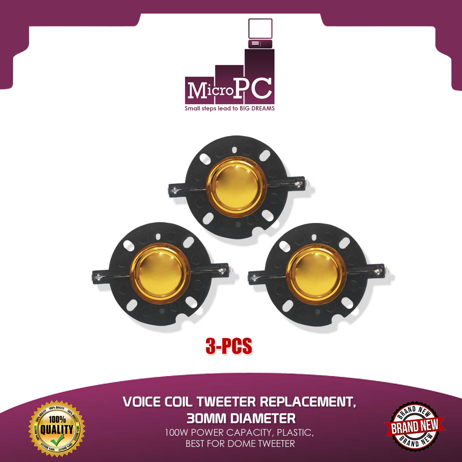 VOICE COIL TWEETER REPLACEMENT, 30MM DIAMETER, 100W POWER CAPACITY