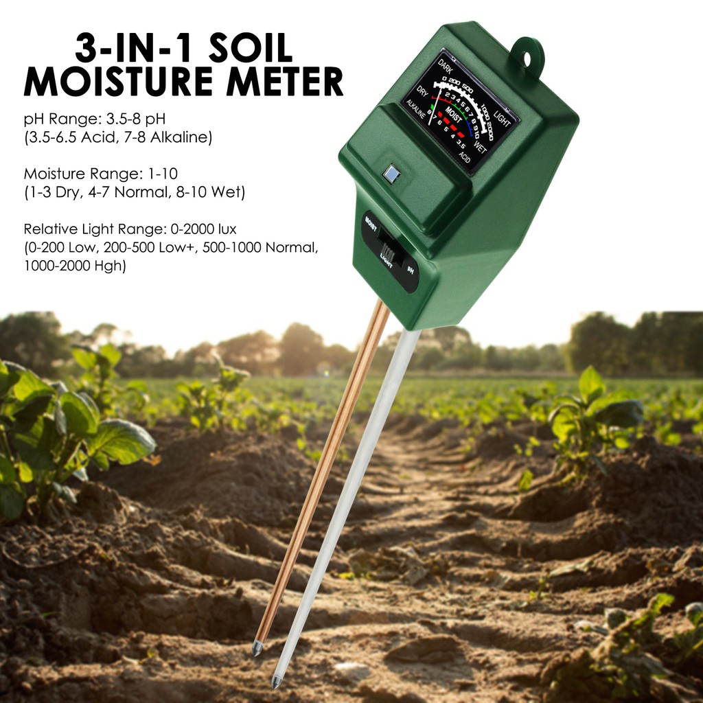 Soil pH, Moisture & Light Meter 3 Way Tester Kit, Gardening Acidity