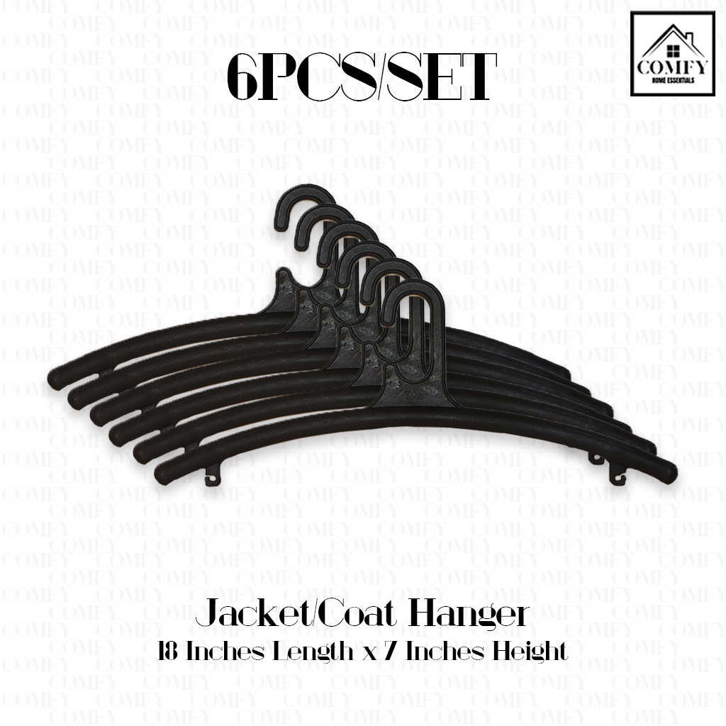 (6PCSSET) 18 Inches Thick Black Plastic Coat Hanger Suit Jacket Tuxedo