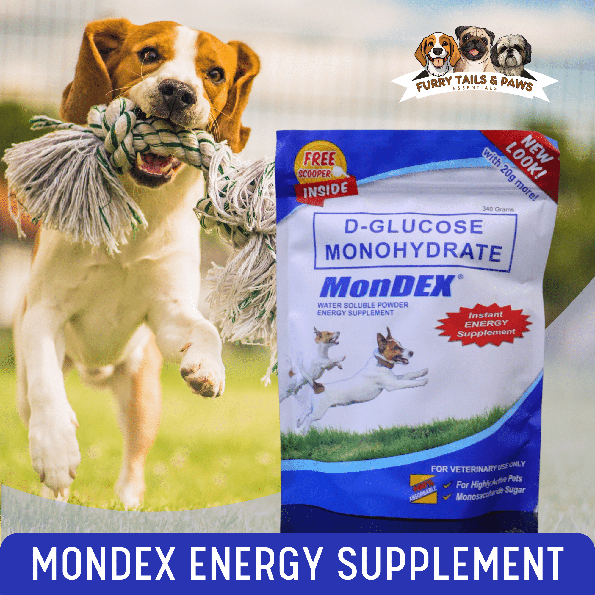 Mondex 100g New Packaging Dextrose powder for Dogs Cats