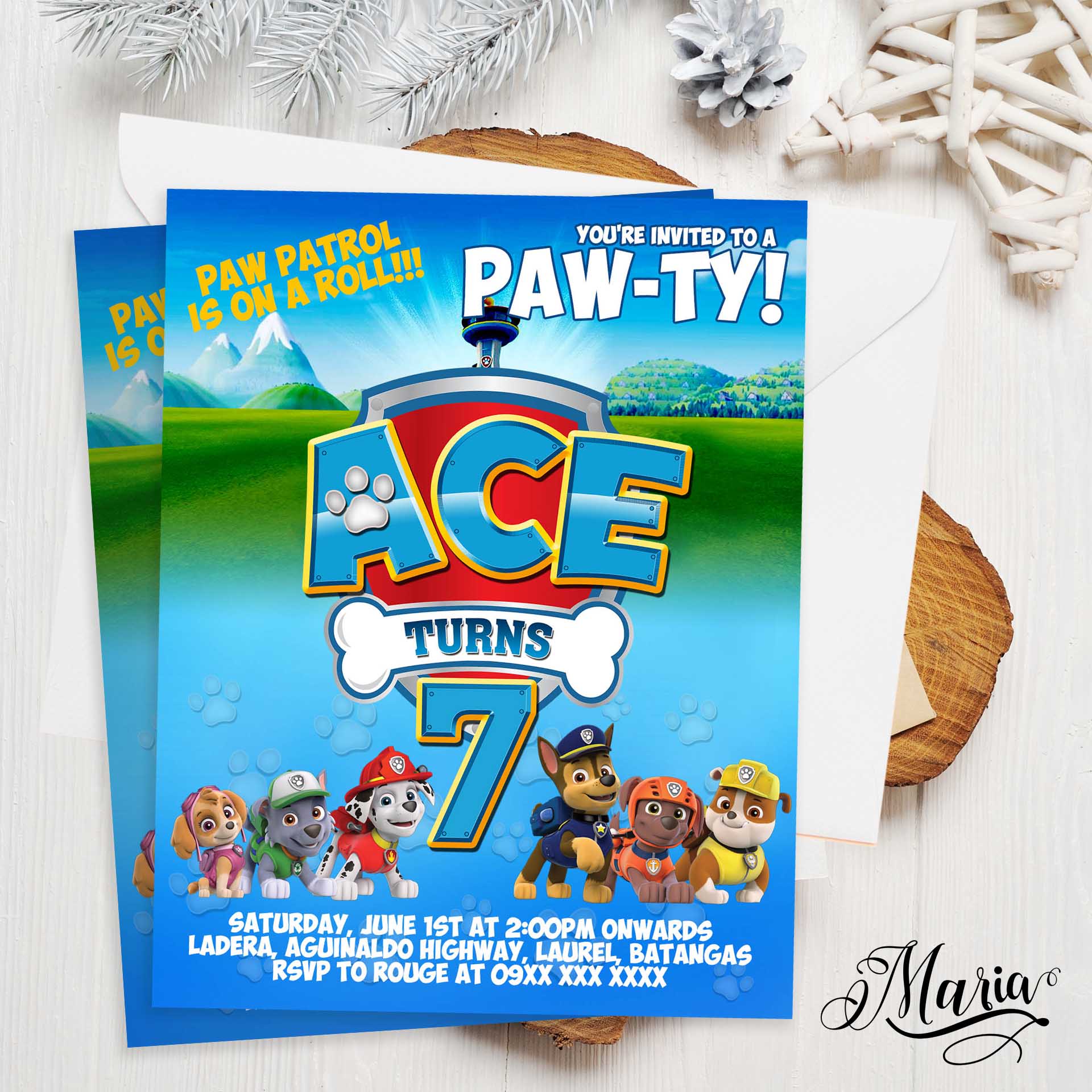 Maria Personalized Birthday Invitation Cards Paw Patrol Birthday Party ...