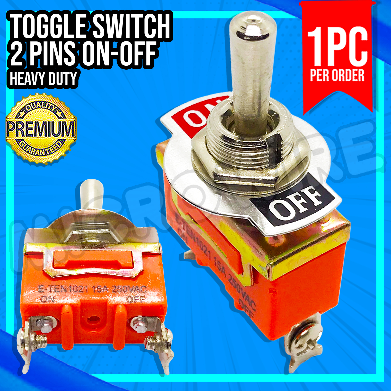 Heavy Duty ON and OFF 2 PINS SPST Metal Toggle Rocker Switch 15A up to
