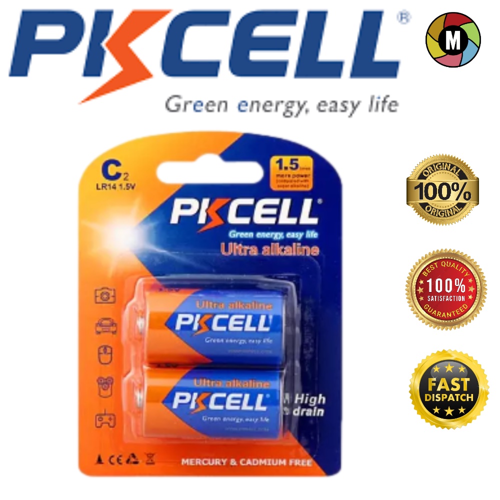 PKcell 1.5v Type C Battery (LR14) Alkaline Battery Pack of 2's in