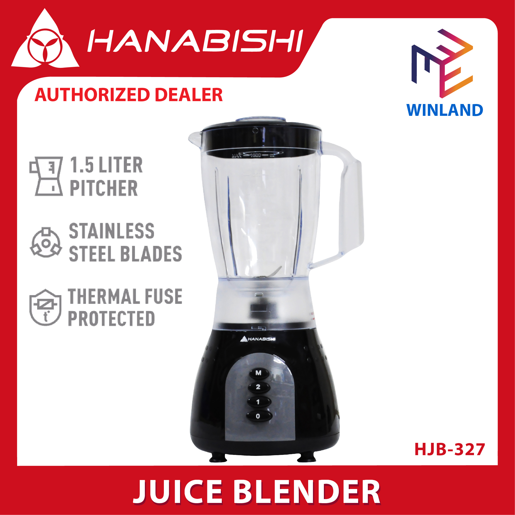HANABISHI by Winland Juice Blender 1.5L with 2 speed pulse function HJB327 Lazada PH
