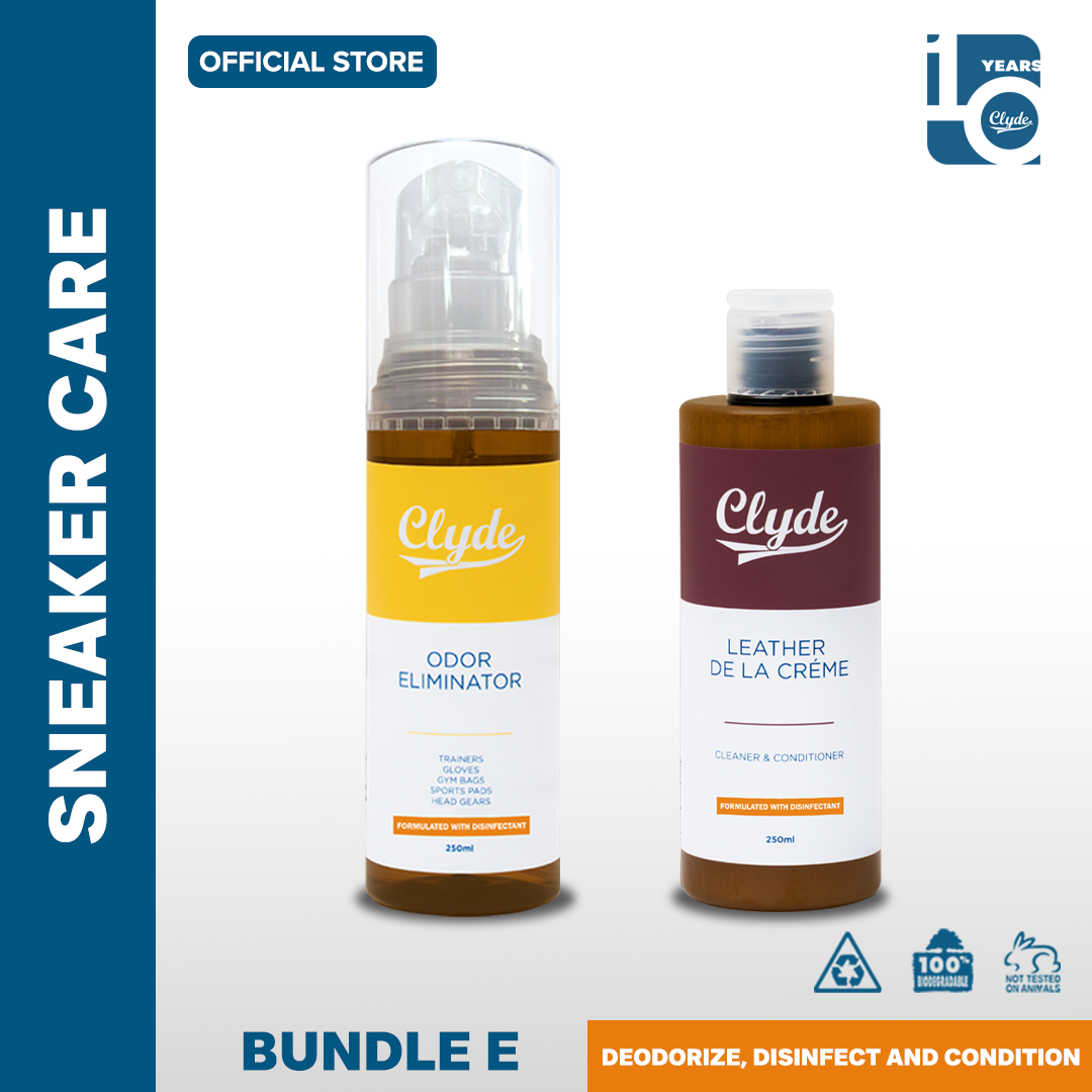Bundle E (Clyde Leather de la Creme + Clyde Odor Eliminator Spray)  Fragrance-Free Shoe Cleaner Non-Toxic Leather Protection Multipack Shoe  Care Bundle - Lazada | Lazada PH