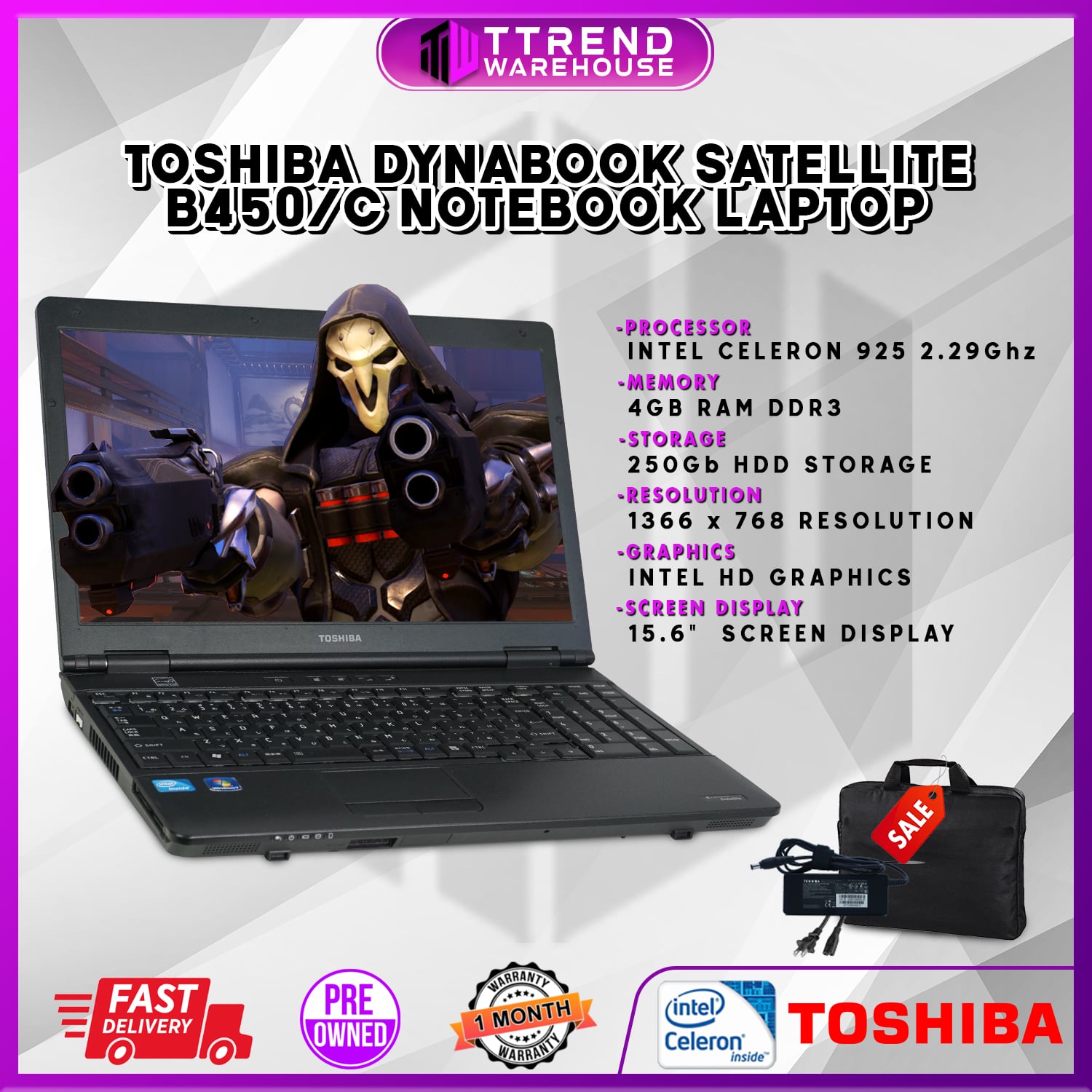 Toshiba Dynabook B450/C Notebook Laptop | Intel Celeron 4GB RAM