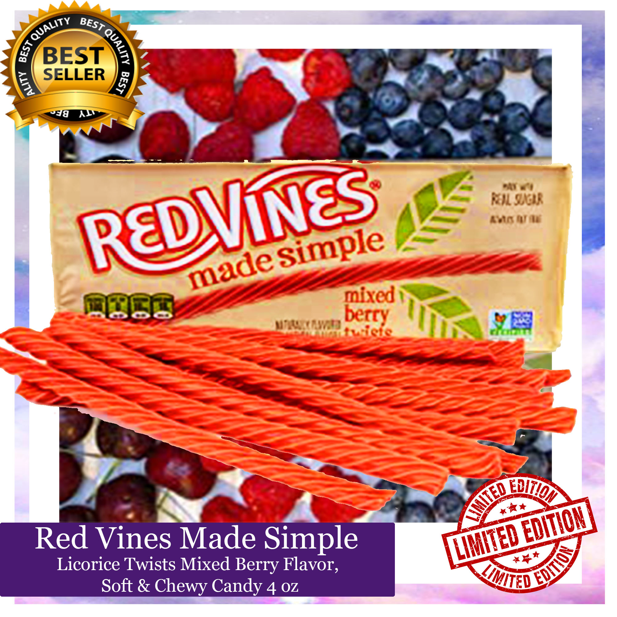 Red Vines Made Simple Licorice Twists Mixed Berry Flavor, Soft & Chewy