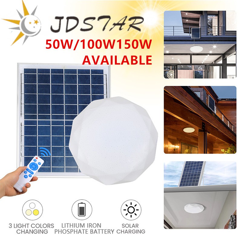 JDSTAR Tricolor Solar Ceiling Light 50W/100W/150W Solar Light indoor House with Remote ...