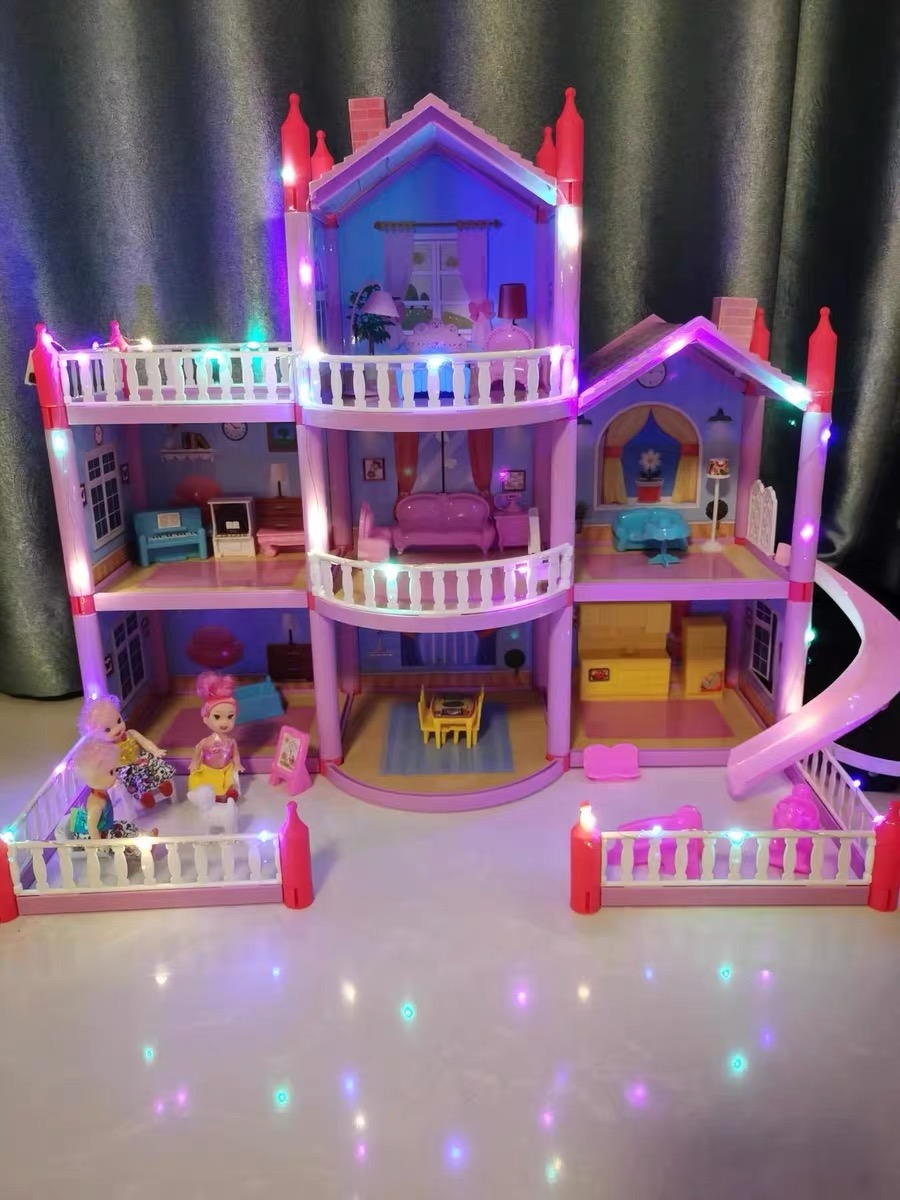 Three Storey Villa Dollhouse Kids DIY Family Doll House Accessories Toy