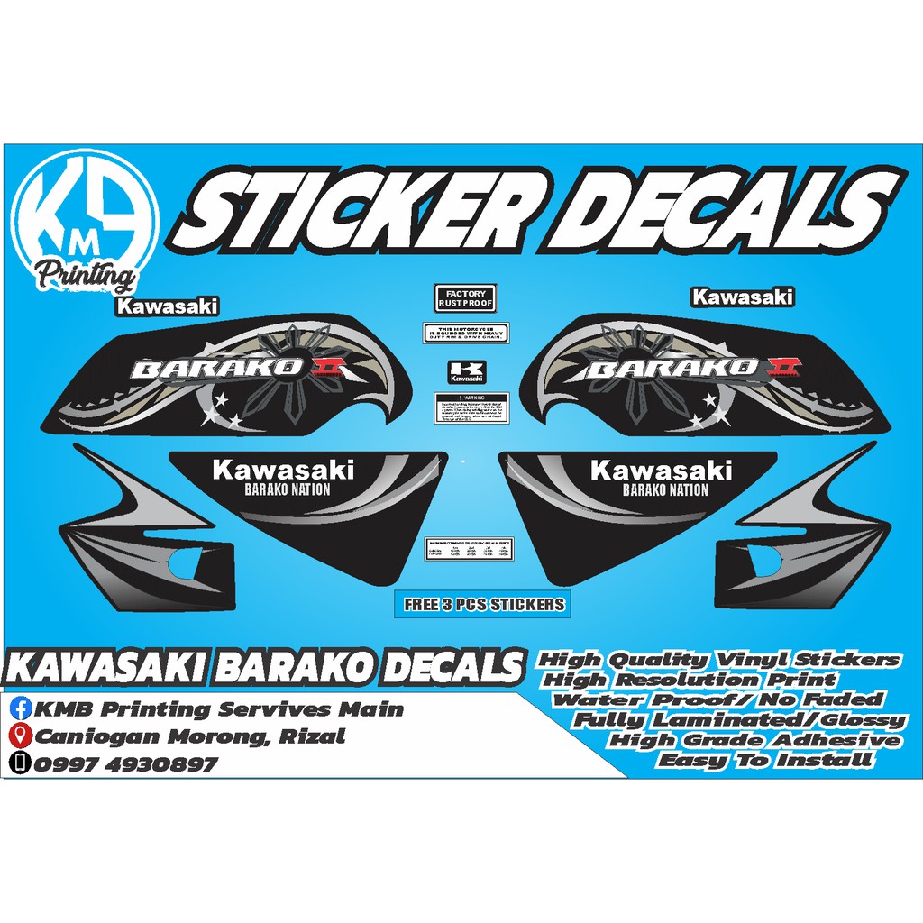 Magazine Sticker Kawasaki Barako 2 Black with Cowling Sticker Decals