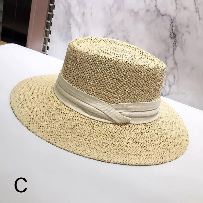 XH Natural Straw Hat Beach Hat Men Cap Concave Flat Protetion Visor Sun  Boat Hats