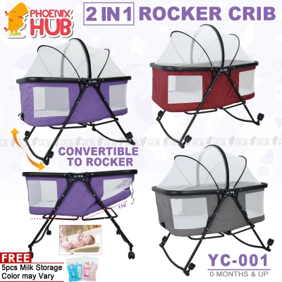 Phoenix Hub YC-001 2 in 1 Rocker Crib Portable Baby Bed Cradle Bassinet Portacot with Mosquito Net