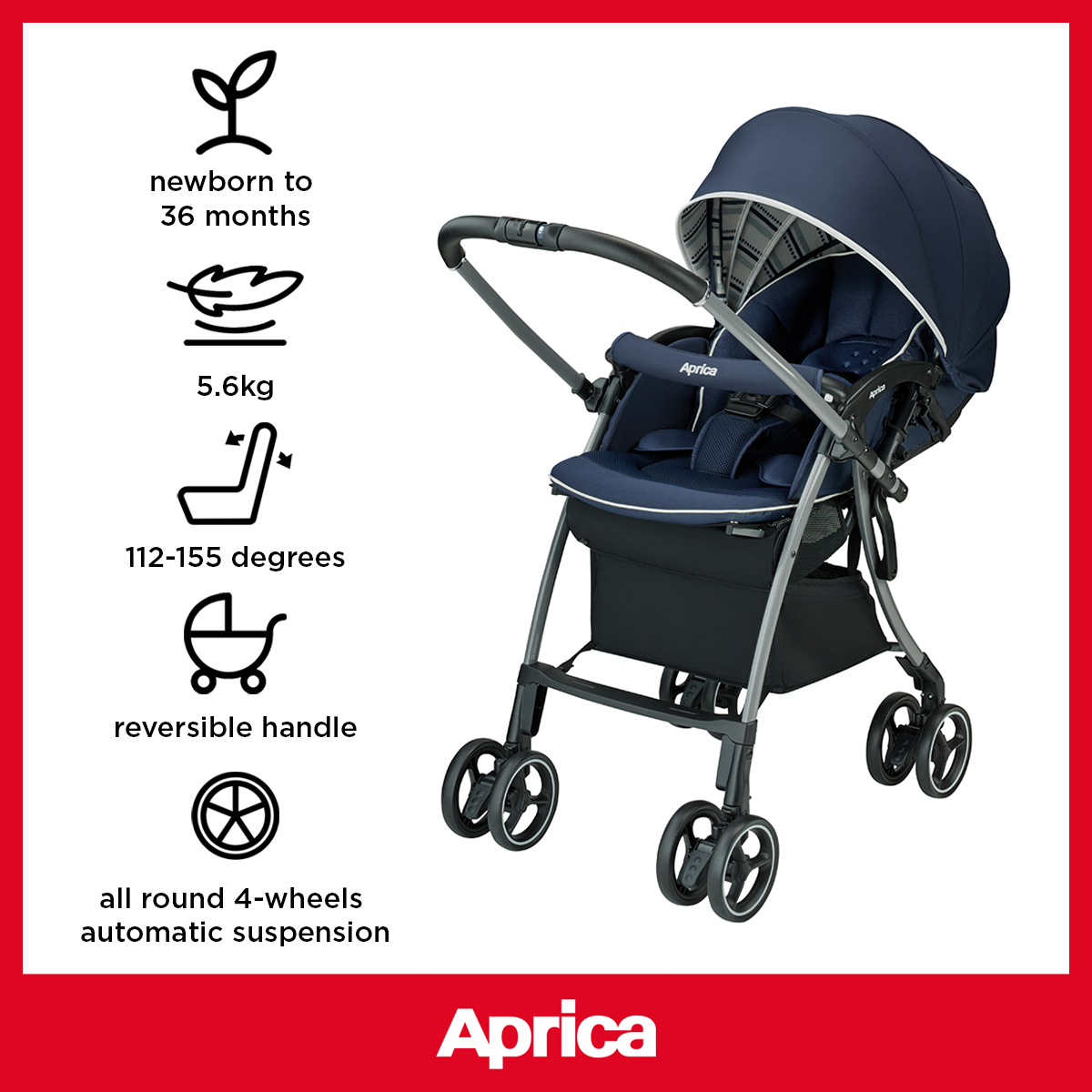 Aprica Luxuna Cushion 0-36m Deluxe Newborn to Toddler Stroller