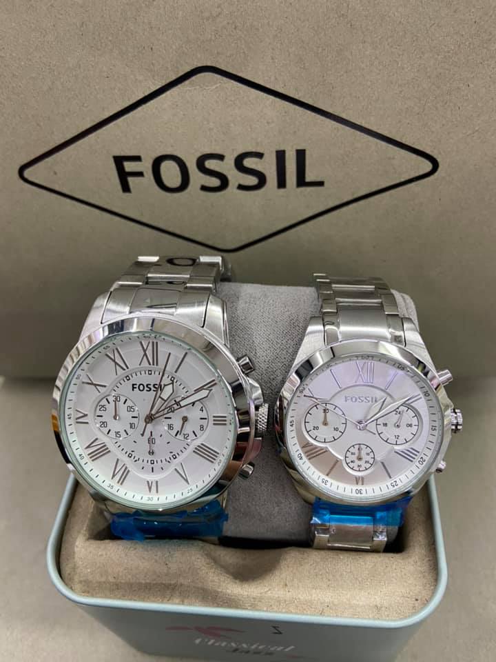 FOSSIL GRANT SPORTS Silver Tone Couple 