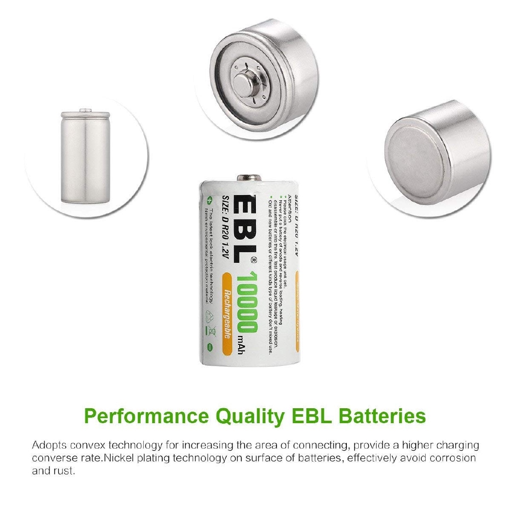 EBL 1.2V D Size Rechargeable Batteries Cell 10000mah NiMH Battery 2