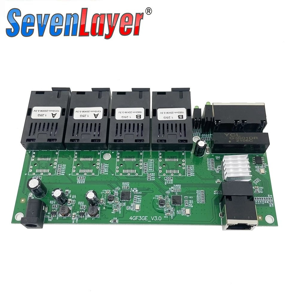 Fiber Optical switch 4G3E Gigabit Ethernet Switch Single Mode Single Fiber PCBA