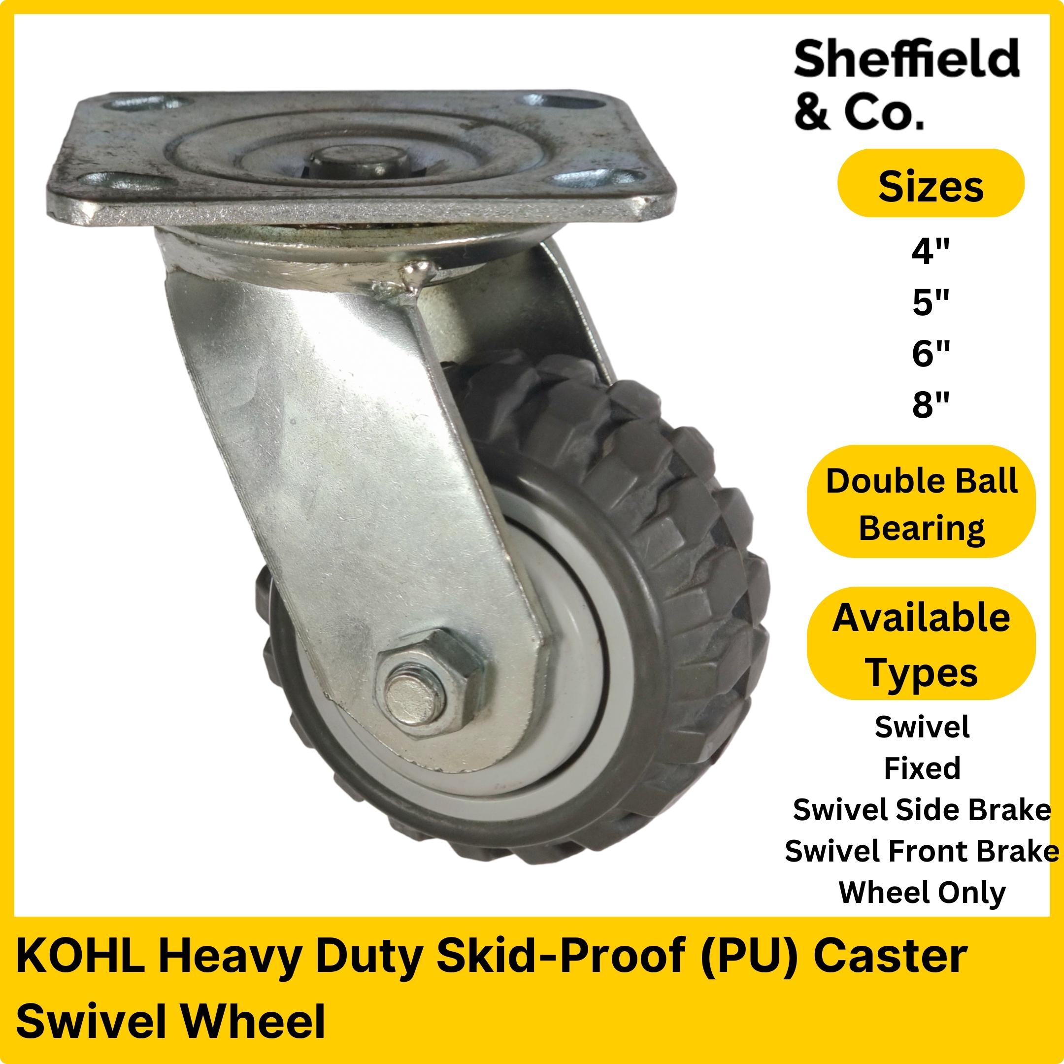 KOHL Caster, Heavy Duty Skid Proof Polyurethane Caster, with PP Core