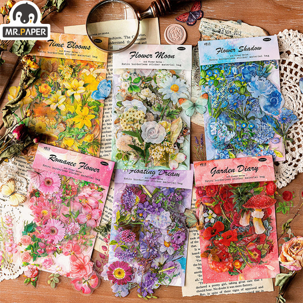 6 Styles 30 100Pcs/Bag Vintage Botanical Stickers Aesthetic Flowers Hand  Account Material Decorative Stationery Sticker 