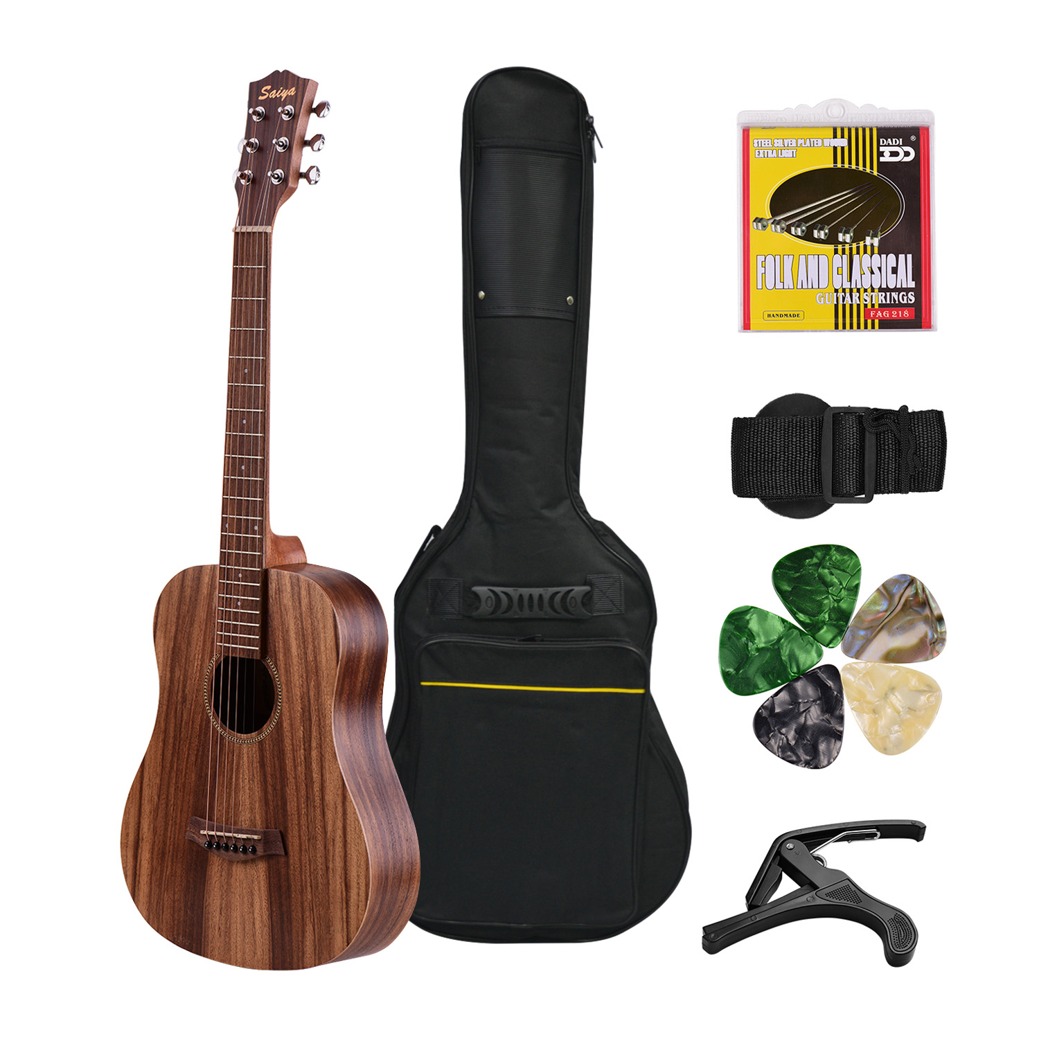 Acoustic Guitar 34 Inch Teakwood Material Guitar with Gig Bag Strap