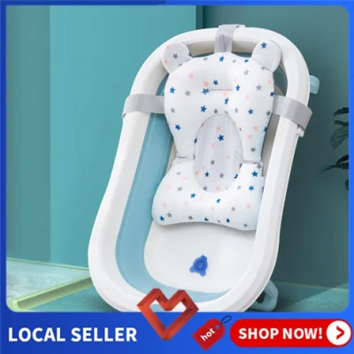 【Warranty 1 Year】Baby Bath Tub Silicone Foldable Baby Bath Tub With Cushion Baby Bath Support