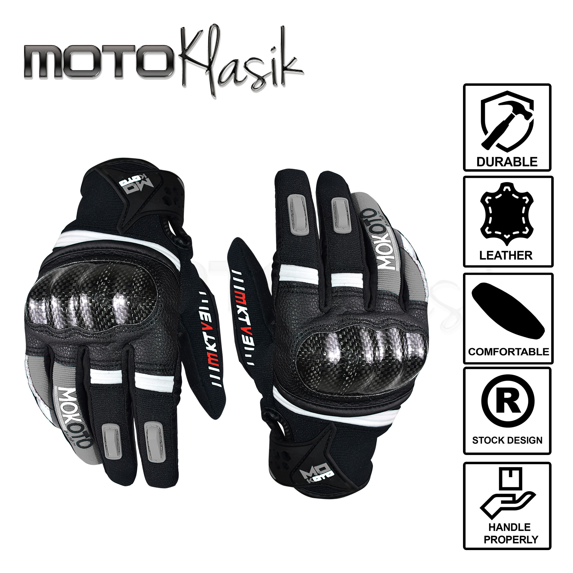 MOTORCYCLE MOKOTO DUAL SMART TIP FULL GLOVES W/ CARBON FIBER KNUCKLE PROTECTION RIDING GEAR