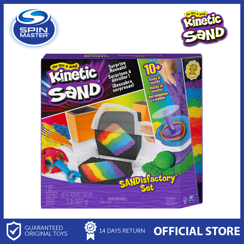 Kinetic Sand Sandisfactory Playset with Colored Kinetic Sand and 10 Tools  for Molds, Toys For Kids Boys Girls Ages 3 and Up