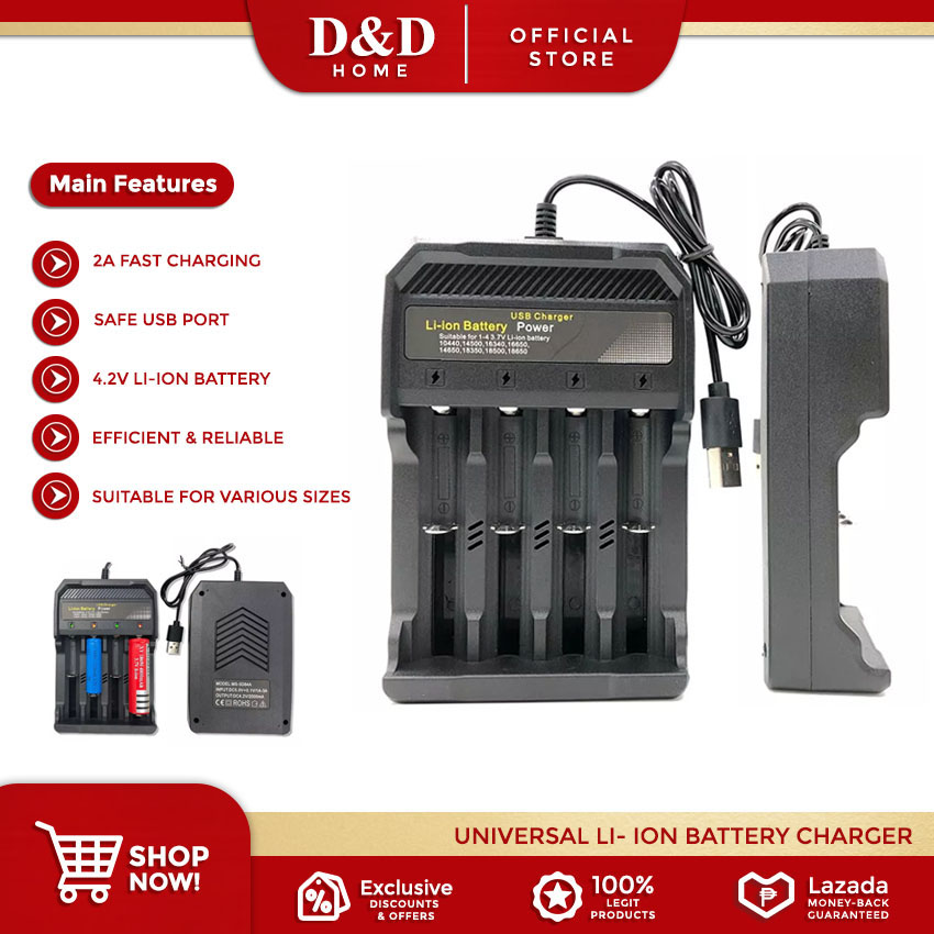 D&D Home | 4 Slots Universal LI-ION Battery Charger | 2000mAh - 2A - 4 ...