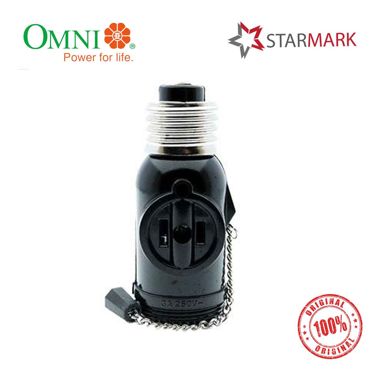 Omni Chain Pull Socket with 2 Flat Pin Outlets 3A 250V E27 712 Pins