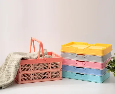 Miniso Foldable Plastic Crate Storage Basket Crate Tray Organizer Container Rainbow Colors