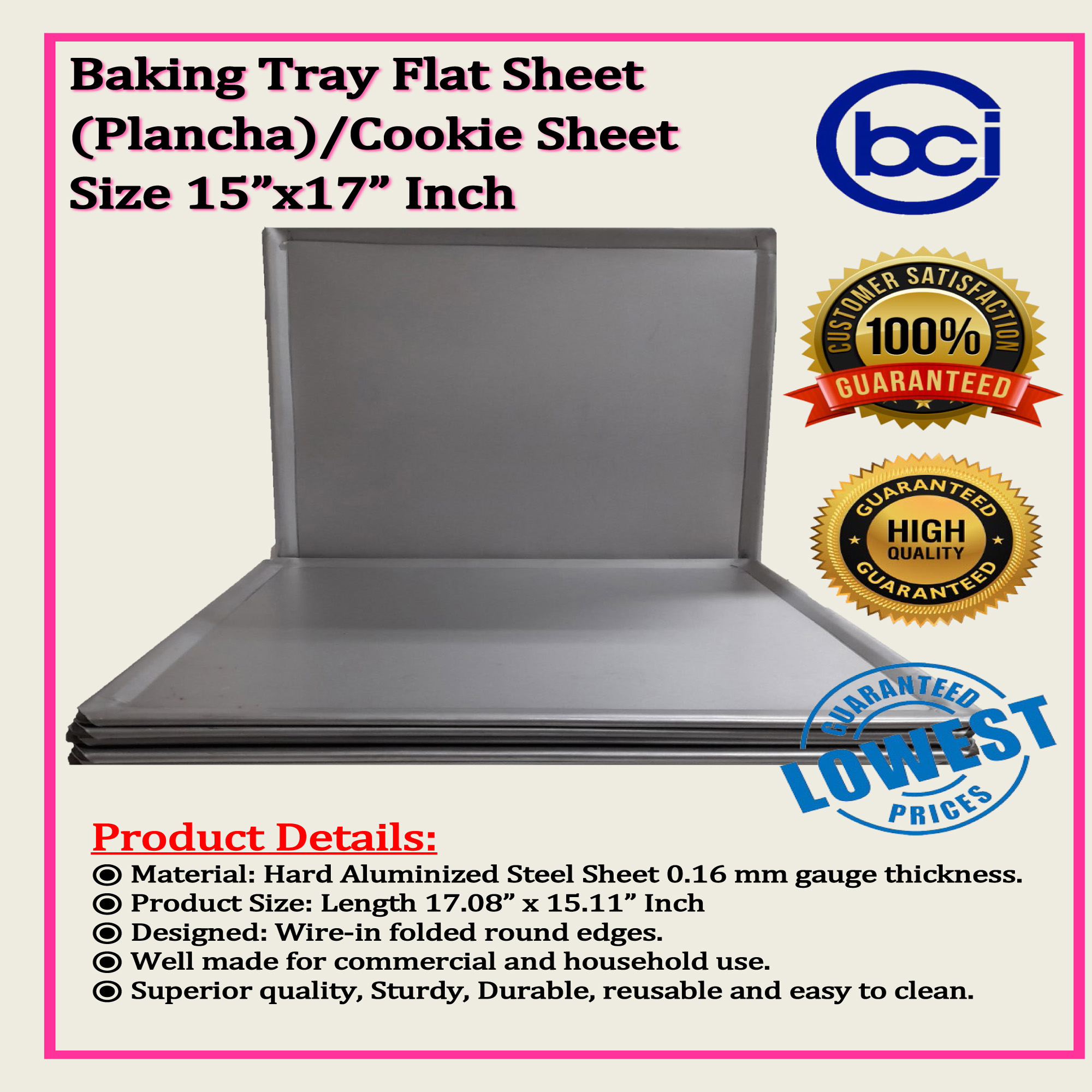 11x13 Cookie Flat Sheet (.16 Aluminum Gauge) Baking Tray Flat Tray Plancha