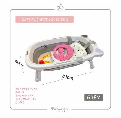 BabyApple Baby Bath Tub Foldable Bathtub Babies and toddlers expandable bath tub with net with cushion baby safety