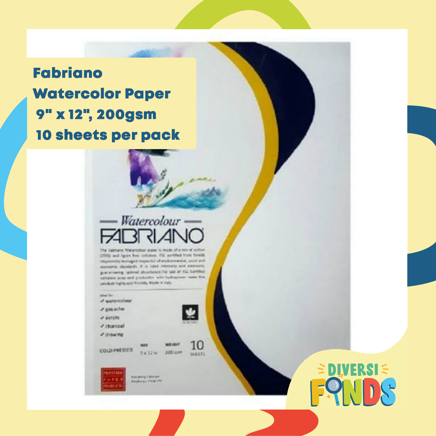 FABRIANO 200gsm watercolor paper 10pcs per pack 9x12 (2 packs minimum)