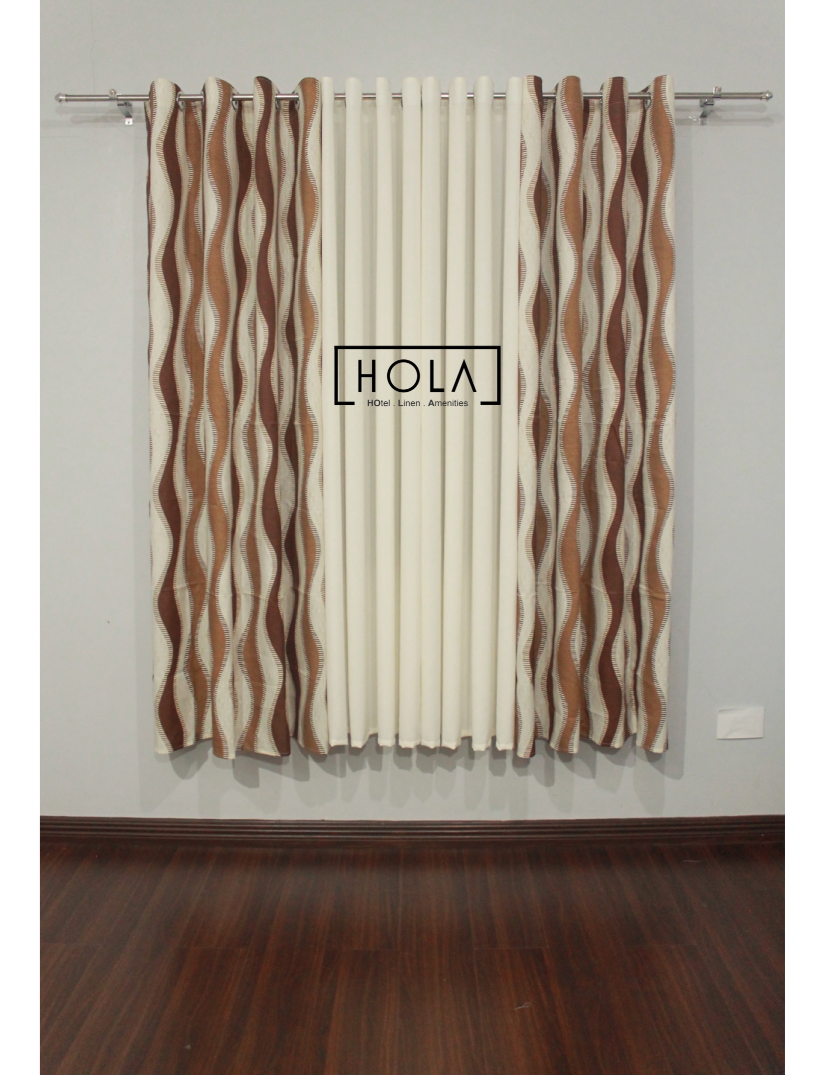 Hola Printed Curtains Wave Brown Cream Set Lazada Ph