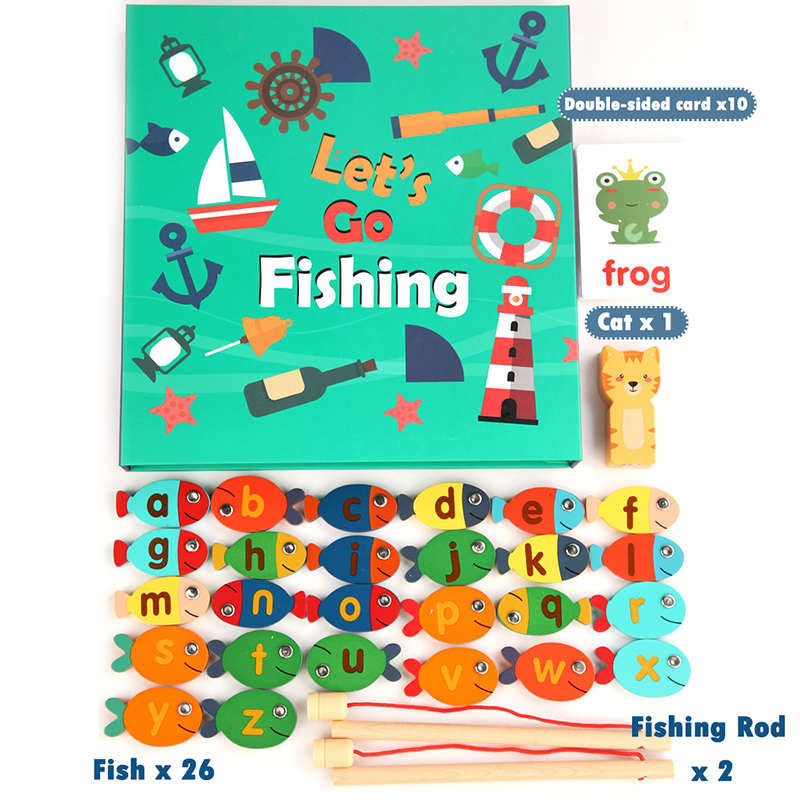 Kids Montessori Toy Wooden Magnetic Fishing Game Fine Motor Skill Counting  Catch ABC Alphabet Fish Cognitive