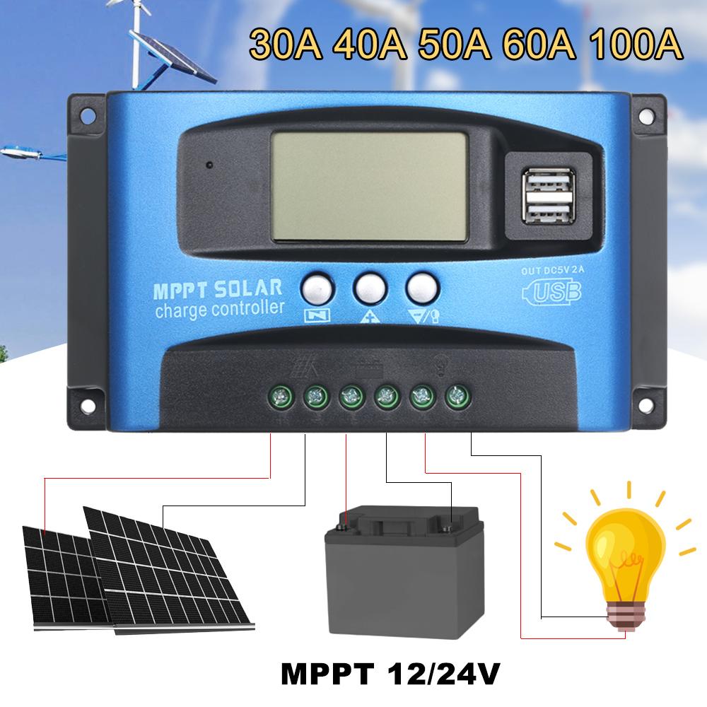 Bộ điều khiển sạc năng lượng mặt trời 100A MPPT Dual USB LCD Hiển thị Bộ điều chỉnh sạc pin mặt trời tự động