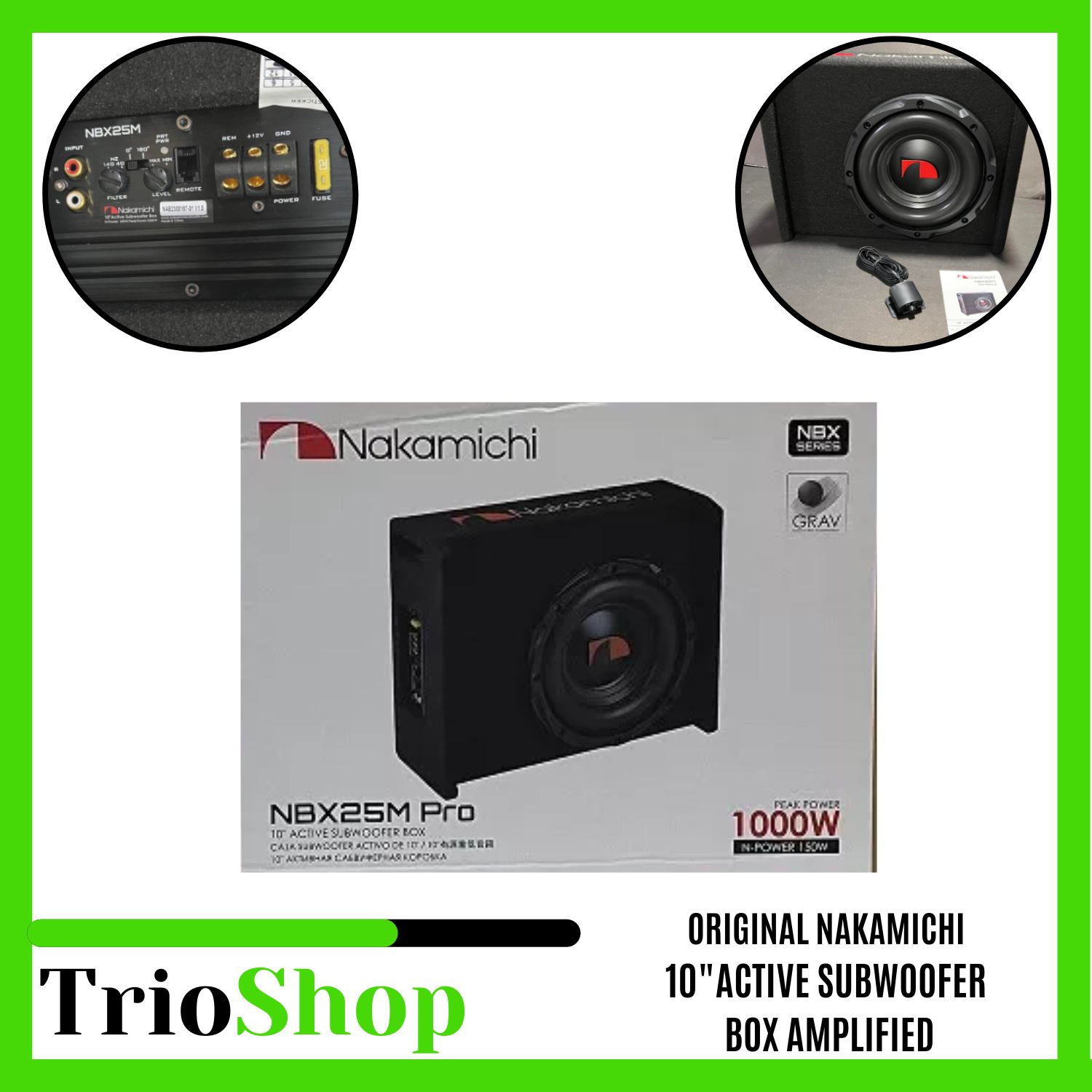 NBX25M PRO NAKAMICHI 10"ACTIVE SUBWOOFER BOX AMPLIFIED 1000W CAR SUB