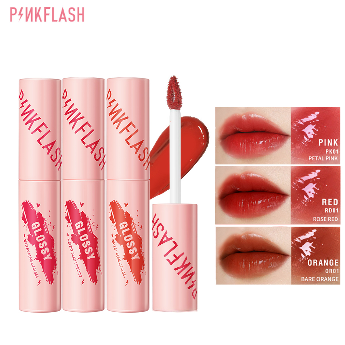 PINKFLASH 3PCS/SET Lipstick Set Liptint Set Watery Glam Lip Gloss Super ...