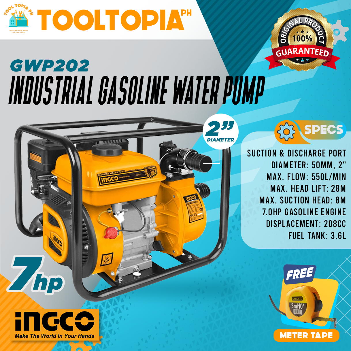 INGCO Gasoline Water Pump GWP202 | GWP302 High Quality With FREEBIES ...