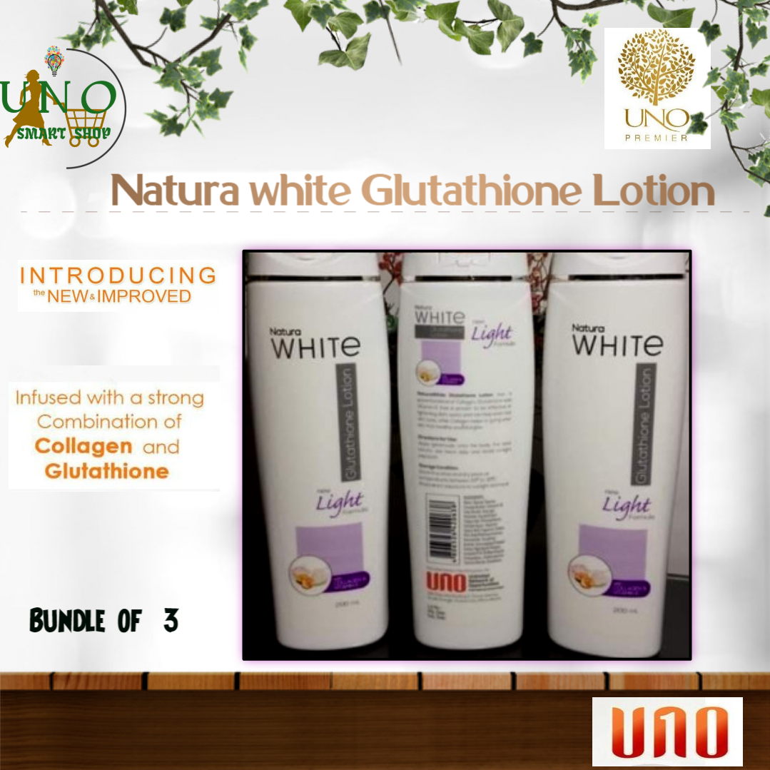 Bundle of 3 - UNO NATURA WHITE GLUTATHIONE LOTION New Light Formula with  Collagen and Vit. E Authentic 200ml Original | Lazada PH