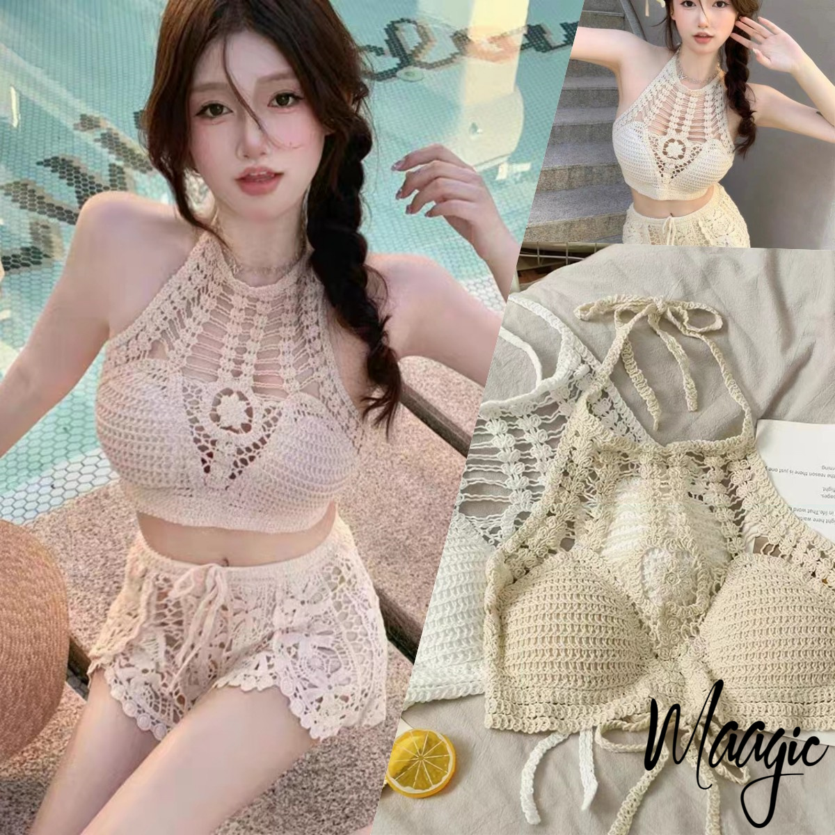 NEW Crochet Top For Women Bikini Knitted Swimwear Top Beach Wear Outfit  With Pad