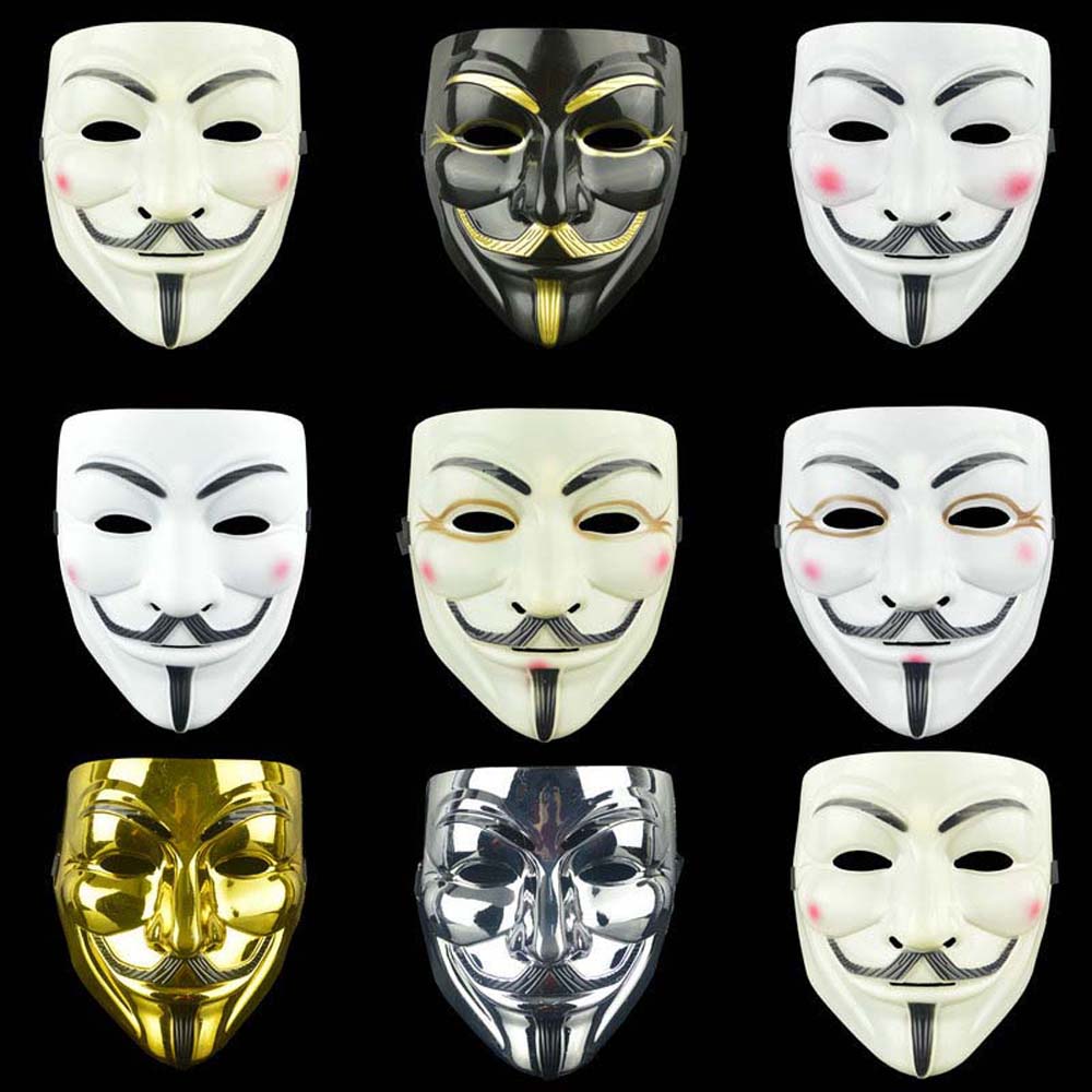 UNGIPL ฮาโลวีนคอสเพลย์ Headwear ฟิล์มหน้ากากธีม Hacker Masquerade Party หน้ากากอุปกรณ์ปาร์ตี้ Props หน้ากากคอสเพลย์ V สำหรับ Vendetta