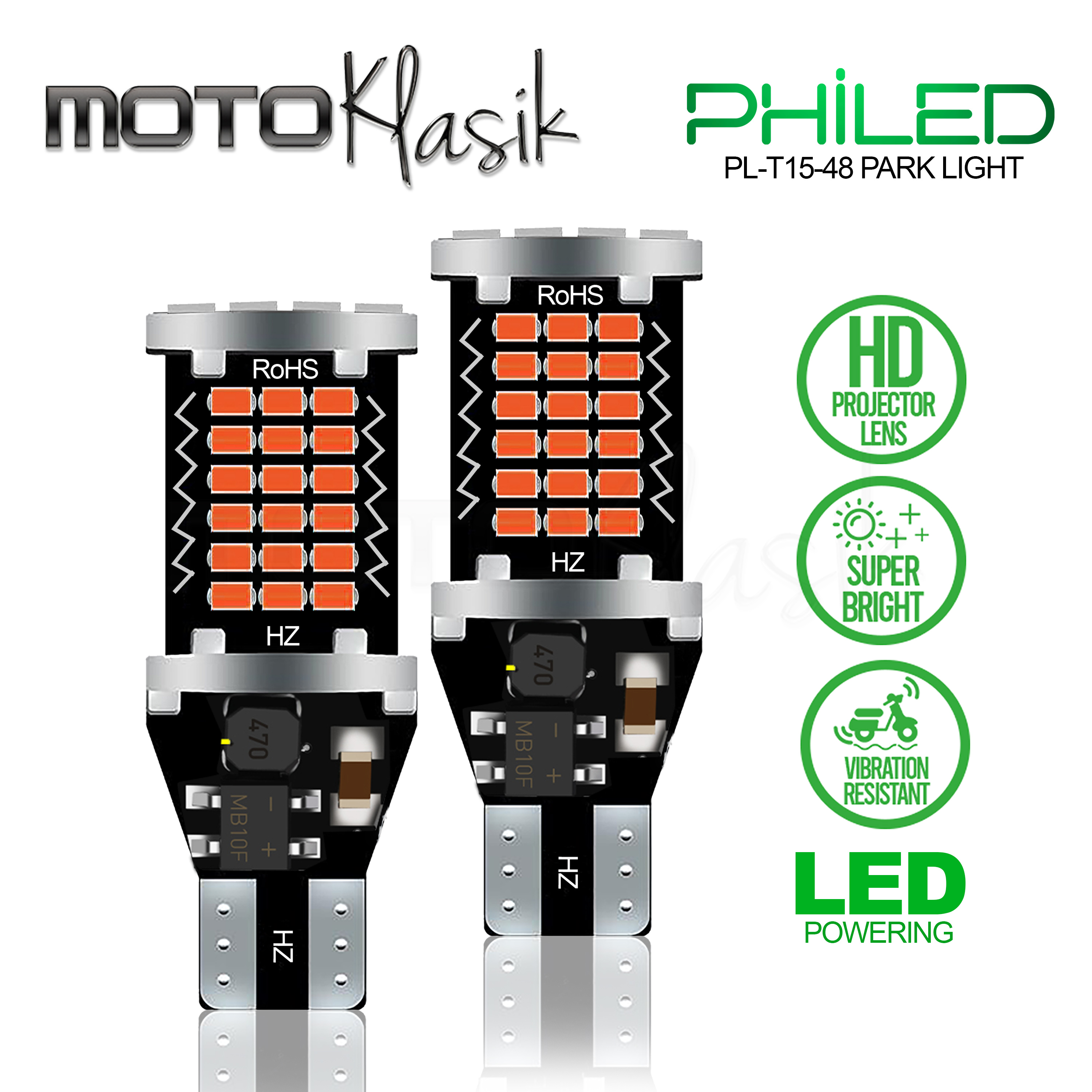 PHILED T15 LED PARK LIGHT PL-T15-48 W/ KOREAN 48-LED CHIPS UNIVERSAL FOR  MOTORCYCLE 12V SPEEDMOTO