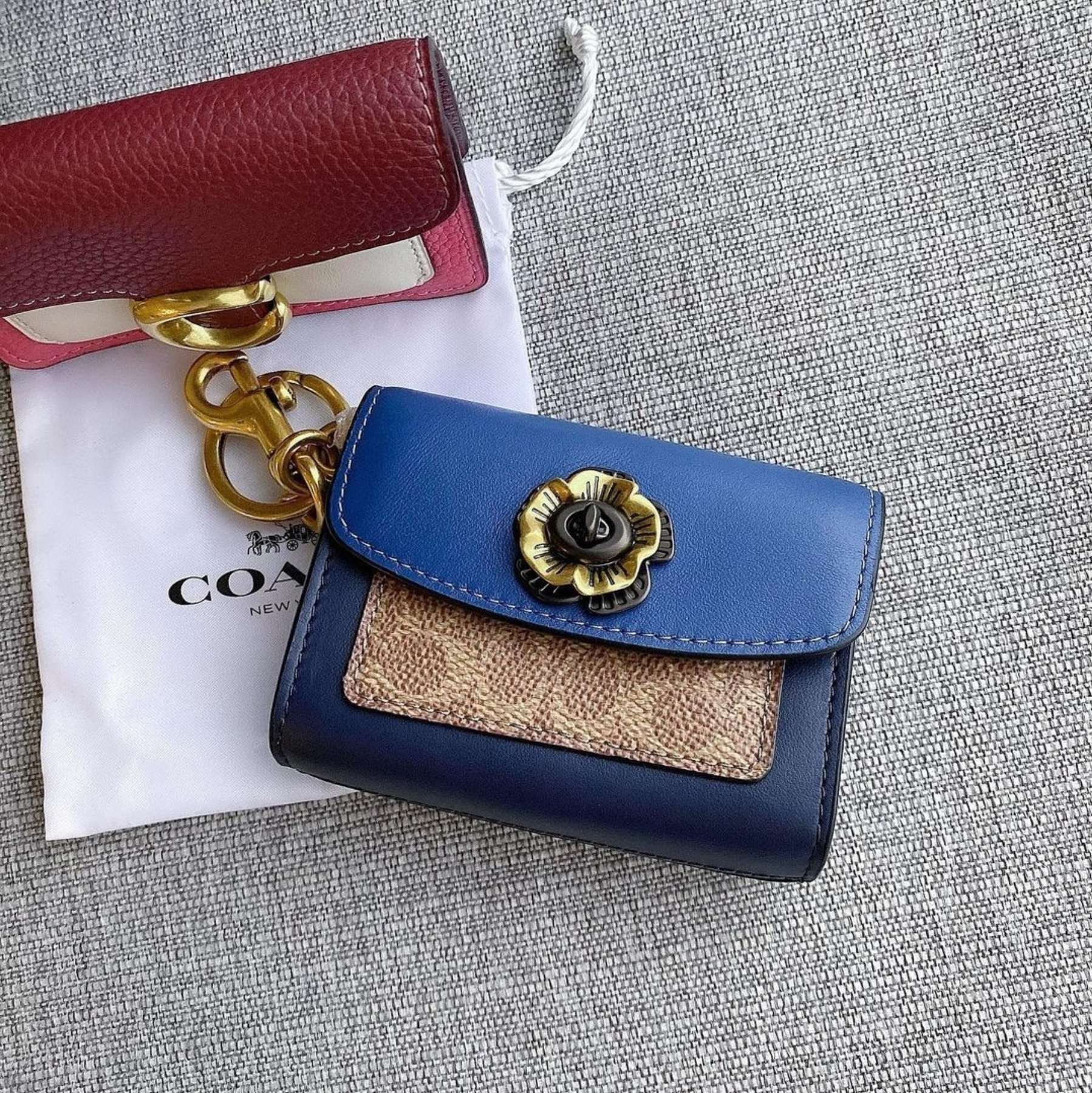 Coach Mini Parker Bag Charm in Colorblock Signature Canvas with Snakeskin Detail - Brass/lake/tan/slate/midnight
