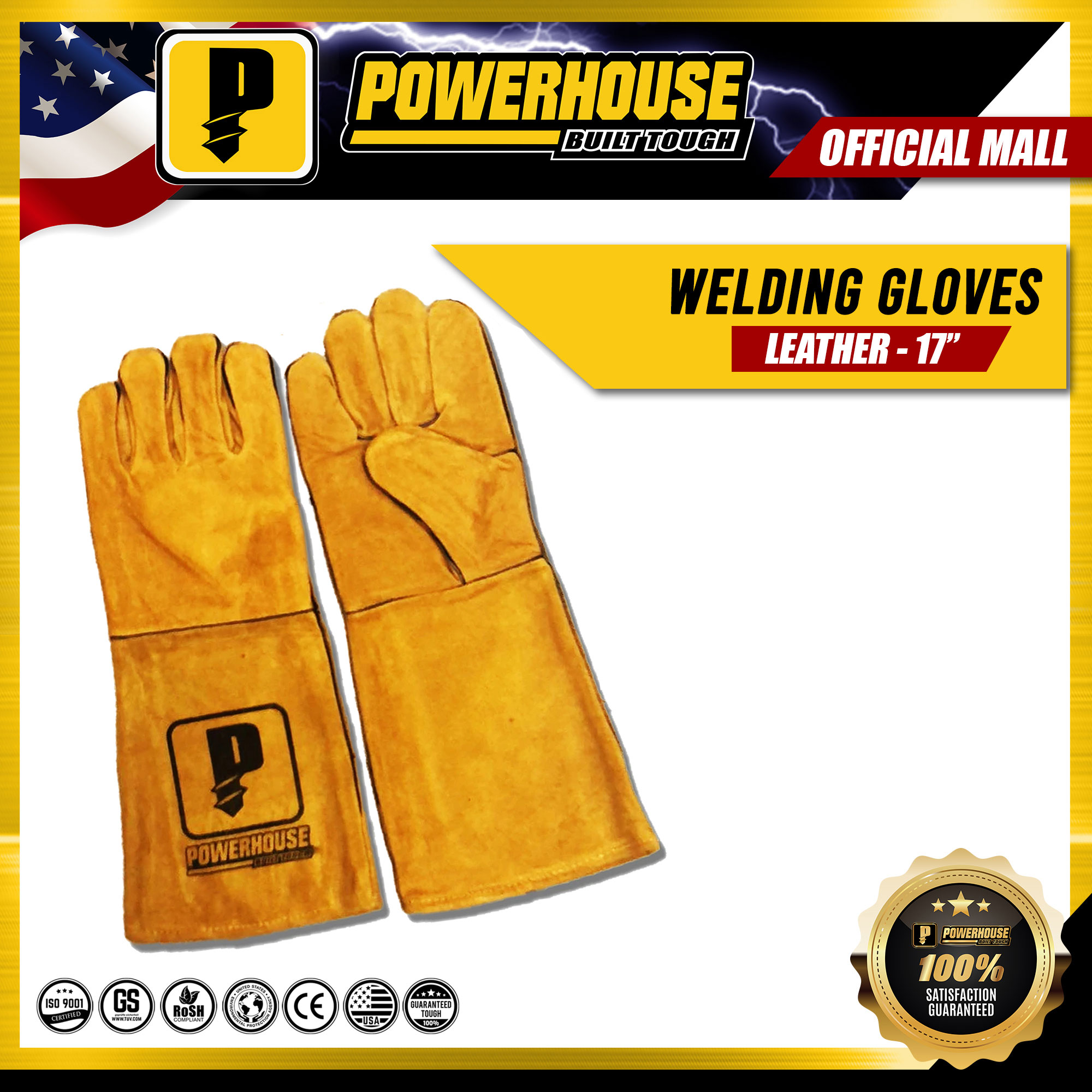 POWERHOUSE MIG & STICK MMA Welding Gloves 17" Heavy Duty Tools
