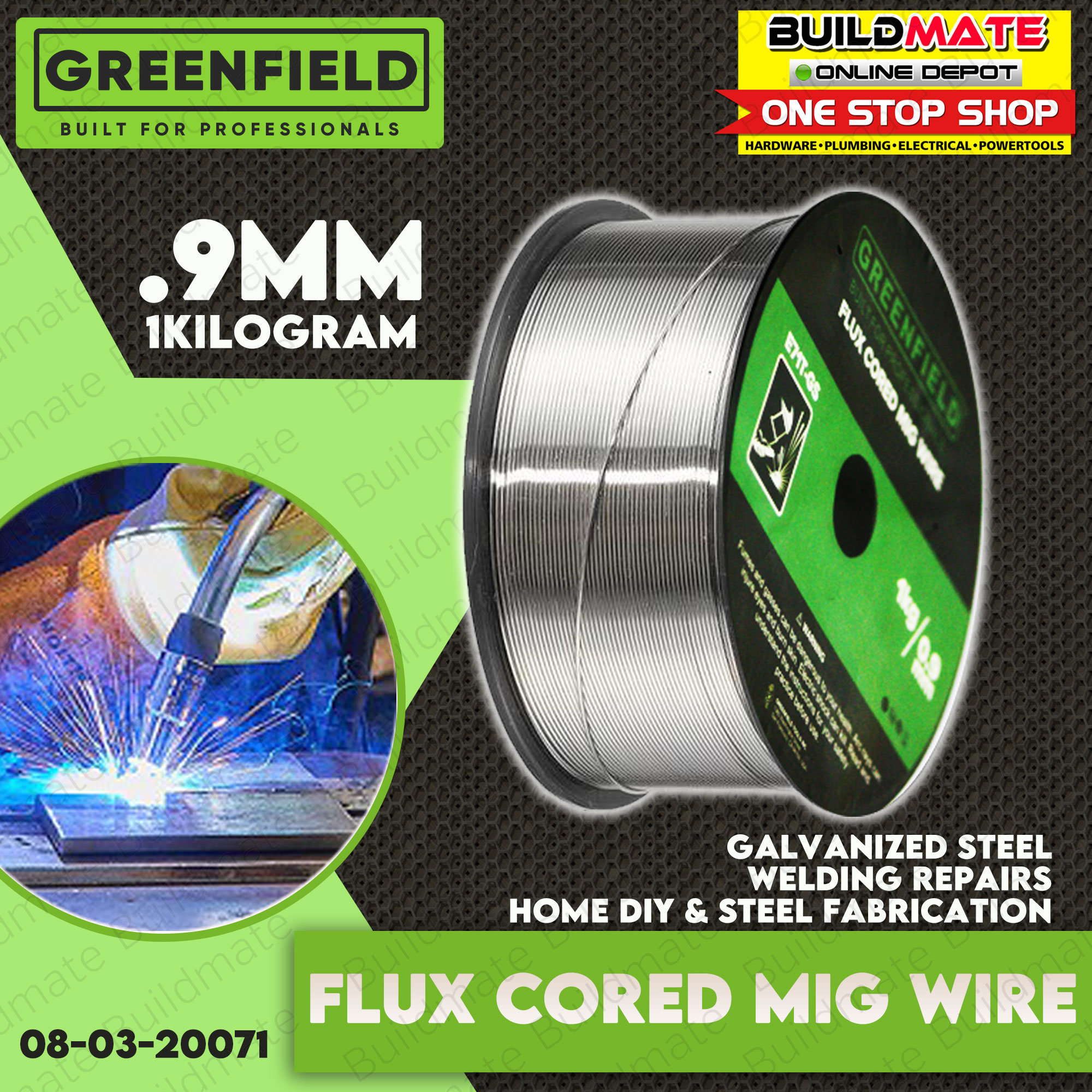 BUILDMATE Greenfield Fluxcored Flux Cored Wire for Migweld Gasless Wire