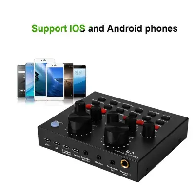 V8 Sound Card Audio Set Interface External Usb Live Microphone Sound Card Bluetooth Function for Computer Pc Mobile Phone Singing Recording